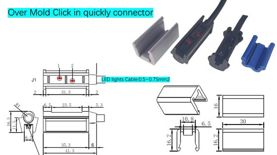 5A-20A Klik-In Overmold Connector Kabel Otomotif dengan dukungan kabel yang dioptimalkan dan lampu clearance marker tunggal